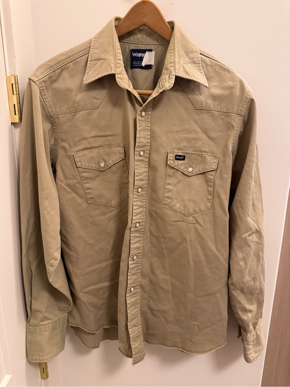 Vintage Wrangler Western pearl Snap Button Down Shirt Khaki